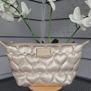 Betsey Johnson Gold Heart Quilted Cosmetic Bag